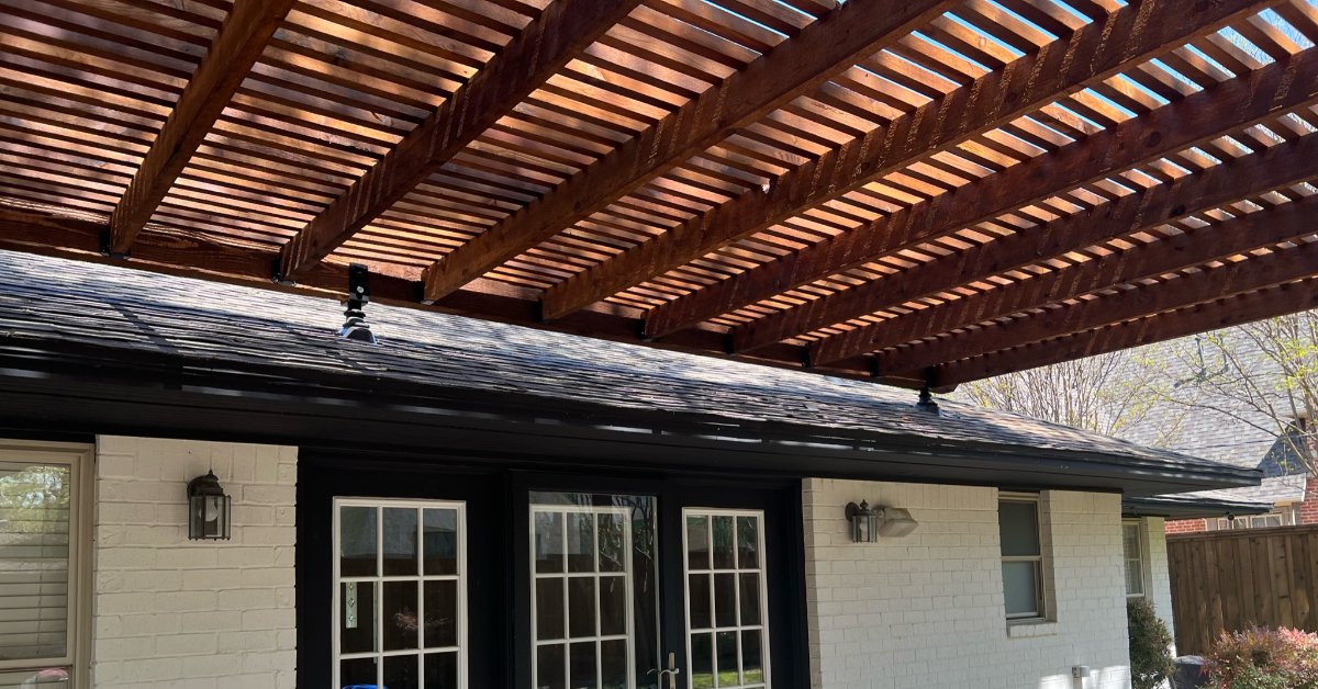 Pergola Posts, Beams, and Slatted Roof Installed